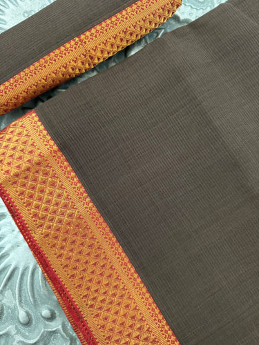 Handwoven Mangalgiri Cotton Saree | Brown | Gold Zari | Handwoven | Ships from California